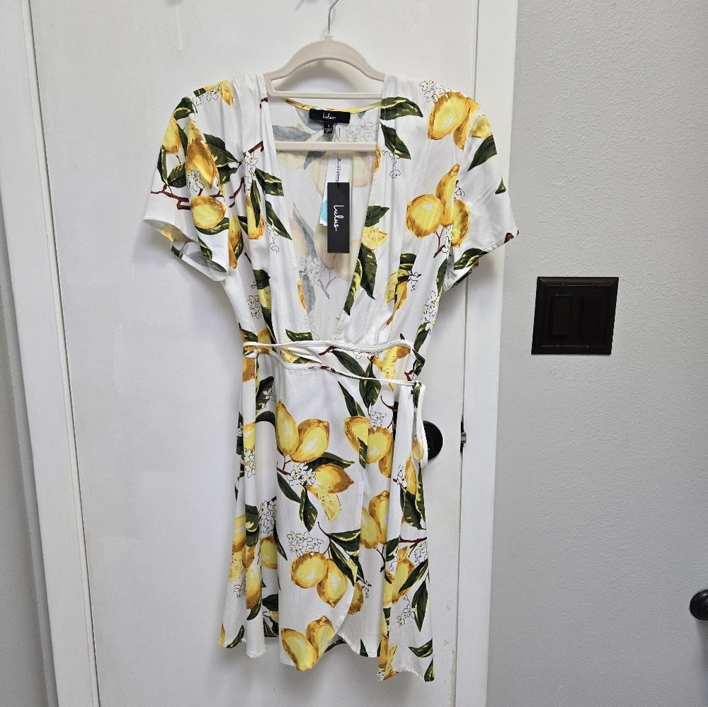 Lulus Lemon Print Summer Wrap Dress
